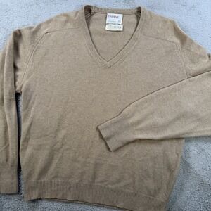 Vintage Thane Sweater Mens Large Beige 100% Cashmere V Neck Pullover Preppy